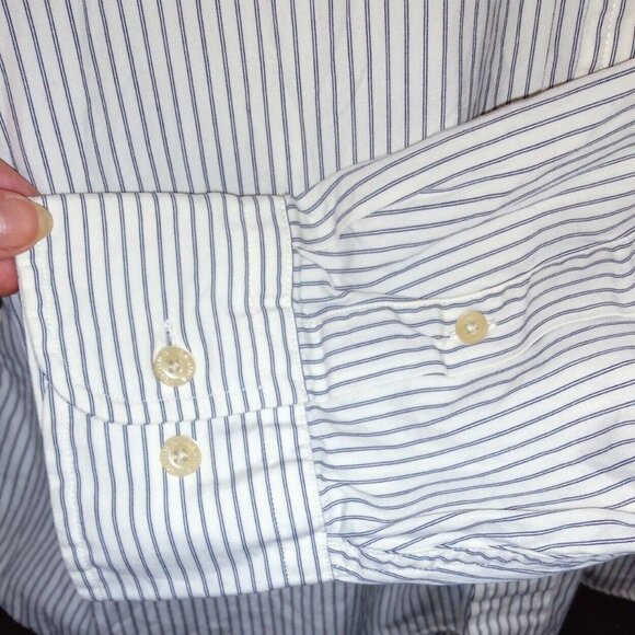 𝅺NAUTICA Striped Button Down Shirt White Navy - Picture 3 of 5